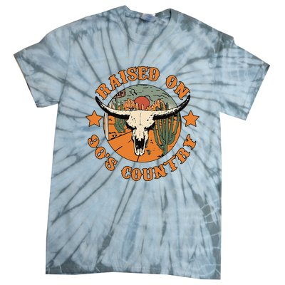 Raised On 90s Country Cow Skull Southern Western Tie-Dye T-Shirt