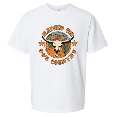 Raised On 90s Country Cow Skull Southern Western Sueded Cloud Jersey T-Shirt