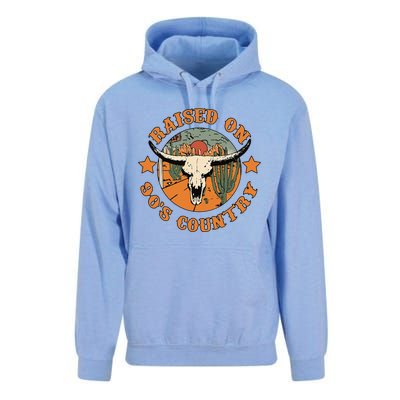 Raised On 90s Country Cow Skull Southern Western Unisex Surf Hoodie