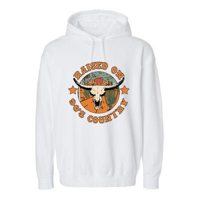 Raised On 90s Country Cow Skull Southern Western Garment-Dyed Fleece Hoodie