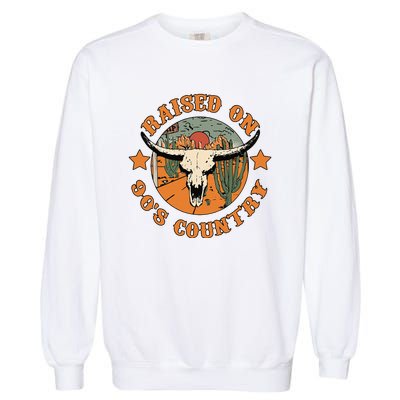 Raised On 90s Country Cow Skull Southern Western Garment-Dyed Sweatshirt