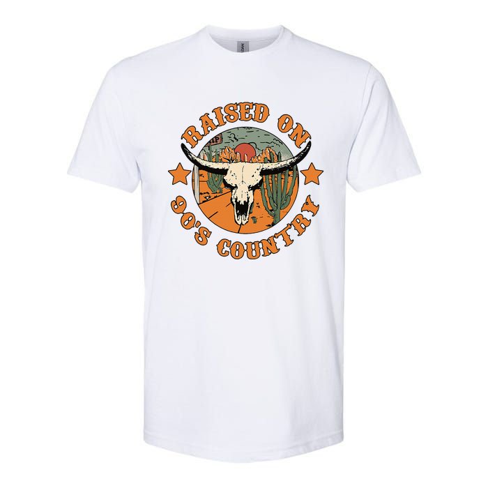 Raised On 90s Country Cow Skull Southern Western Softstyle CVC T-Shirt