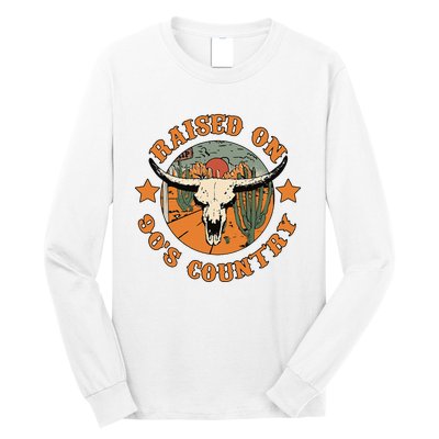 Raised On 90s Country Cow Skull Southern Western Long Sleeve Shirt