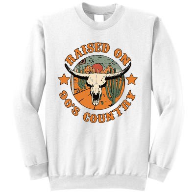 Raised On 90s Country Cow Skull Southern Western Sweatshirt