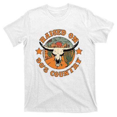 Raised On 90s Country Cow Skull Southern Western T-Shirt