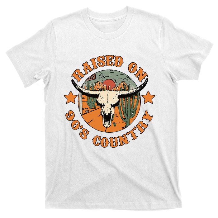 Raised On 90s Country Cow Skull Southern Western T-Shirt