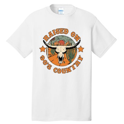 Raised On 90s Country Cow Skull Southern Western Tall T-Shirt