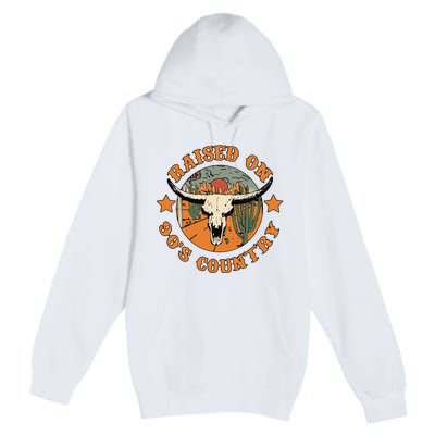 Raised On 90s Country Cow Skull Southern Western Premium Pullover Hoodie