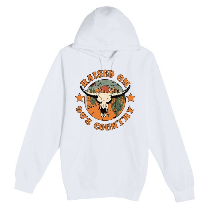 Raised On 90s Country Cow Skull Southern Western Premium Pullover Hoodie