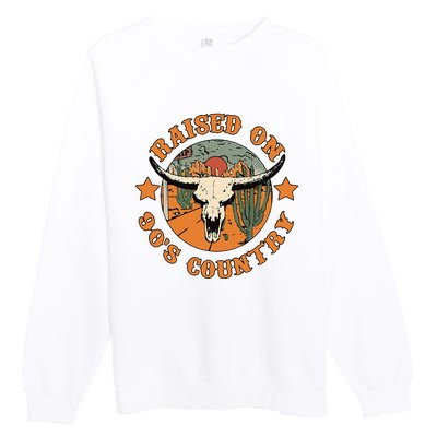 Raised On 90s Country Cow Skull Southern Western Premium Crewneck Sweatshirt