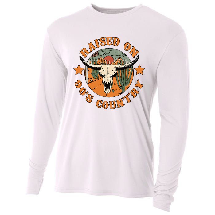 Raised On 90s Country Cow Skull Southern Western Cooling Performance Long Sleeve Crew