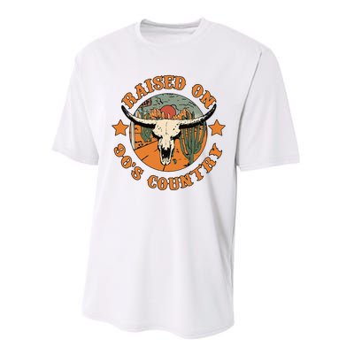 Raised On 90s Country Cow Skull Southern Western Performance Sprint T-Shirt