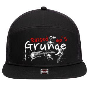 Raised On 90S Grunge Rock Music Lover 7 Panel Mesh Trucker Snapback Hat