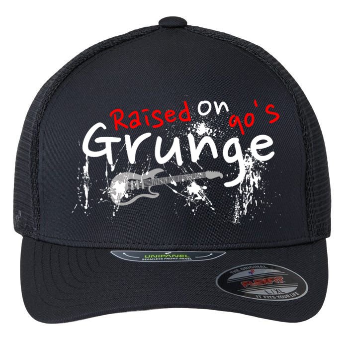 Raised On 90S Grunge Rock Music Lover Flexfit Unipanel Trucker Cap