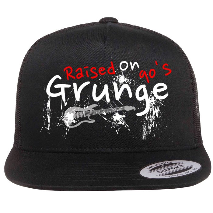 Raised On 90S Grunge Rock Music Lover Flat Bill Trucker Hat