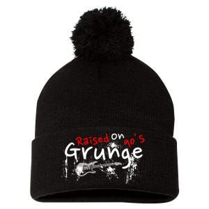 Raised On 90S Grunge Rock Music Lover Pom Pom 12in Knit Beanie