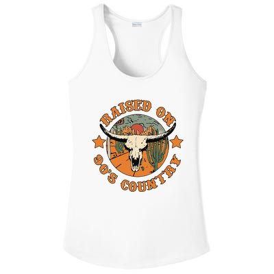 Raised On 90s Country Cow Skull Southern Western Ladies PosiCharge Competitor Racerback Tank