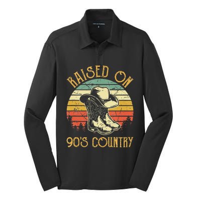 Raised On 90s Country Music Vintage Cowgirl Western Silk Touch Performance Long Sleeve Polo