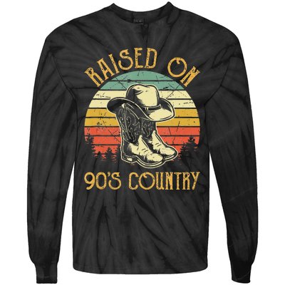 Raised On 90s Country Music Vintage Cowgirl Western Tie-Dye Long Sleeve Shirt