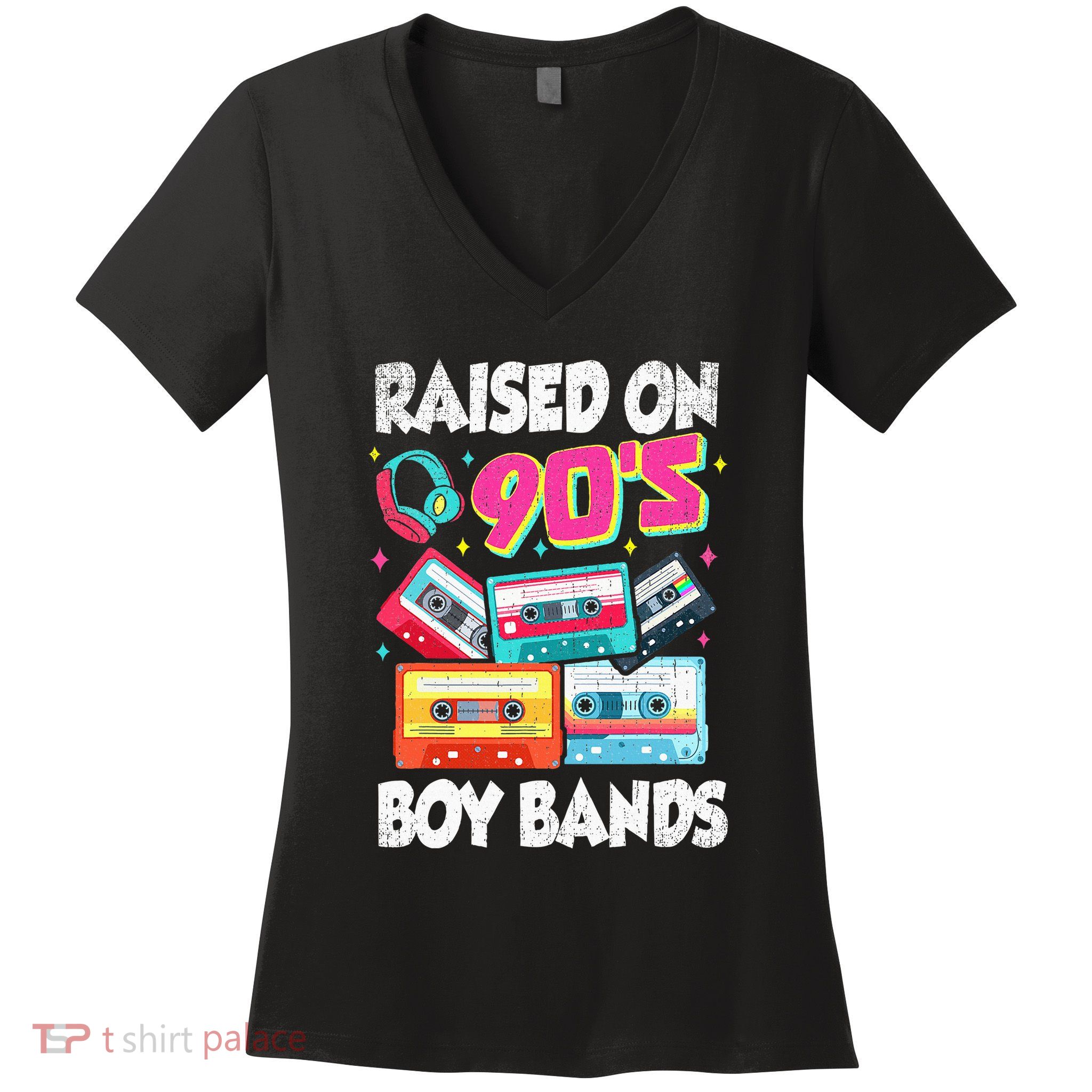 Raised On 90s Boy Bands Cassette Tape Retro Women's V-Neck T-Shirt
