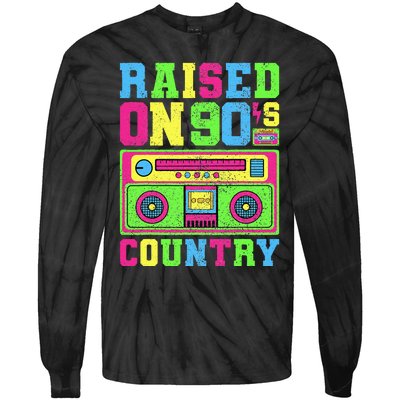 Raised On 90s Country Music  Country Concert Outfit Tie-Dye Long Sleeve Shirt