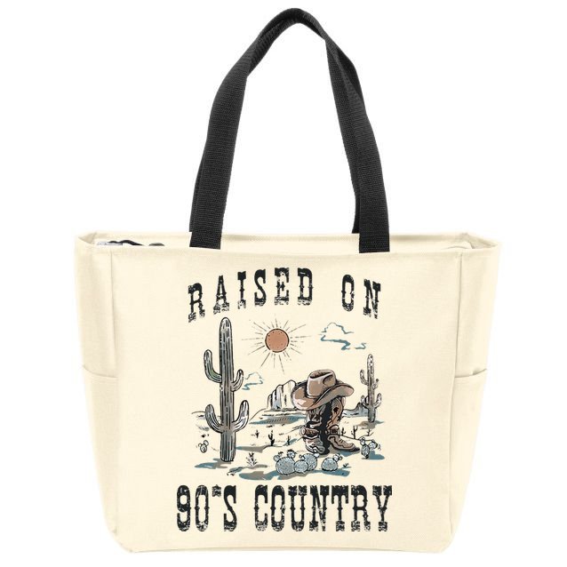 Raised On 90S Country Music Cowgirl Western Zip Tote Bag