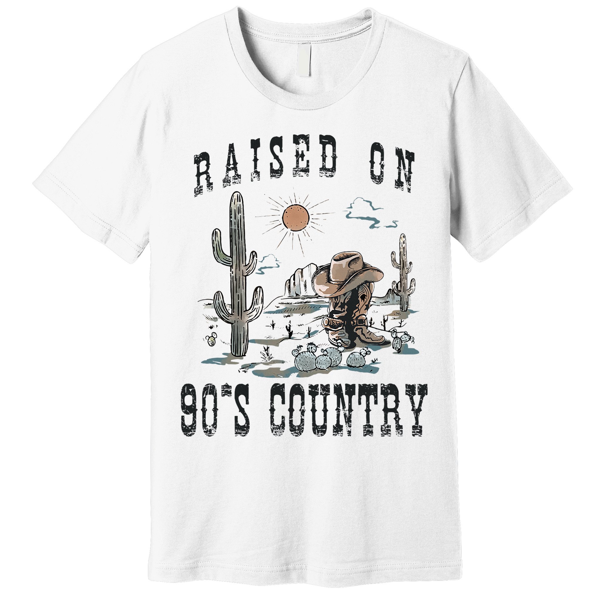 Raised On 90S Country Music Cowgirl Western Premium T-Shirt