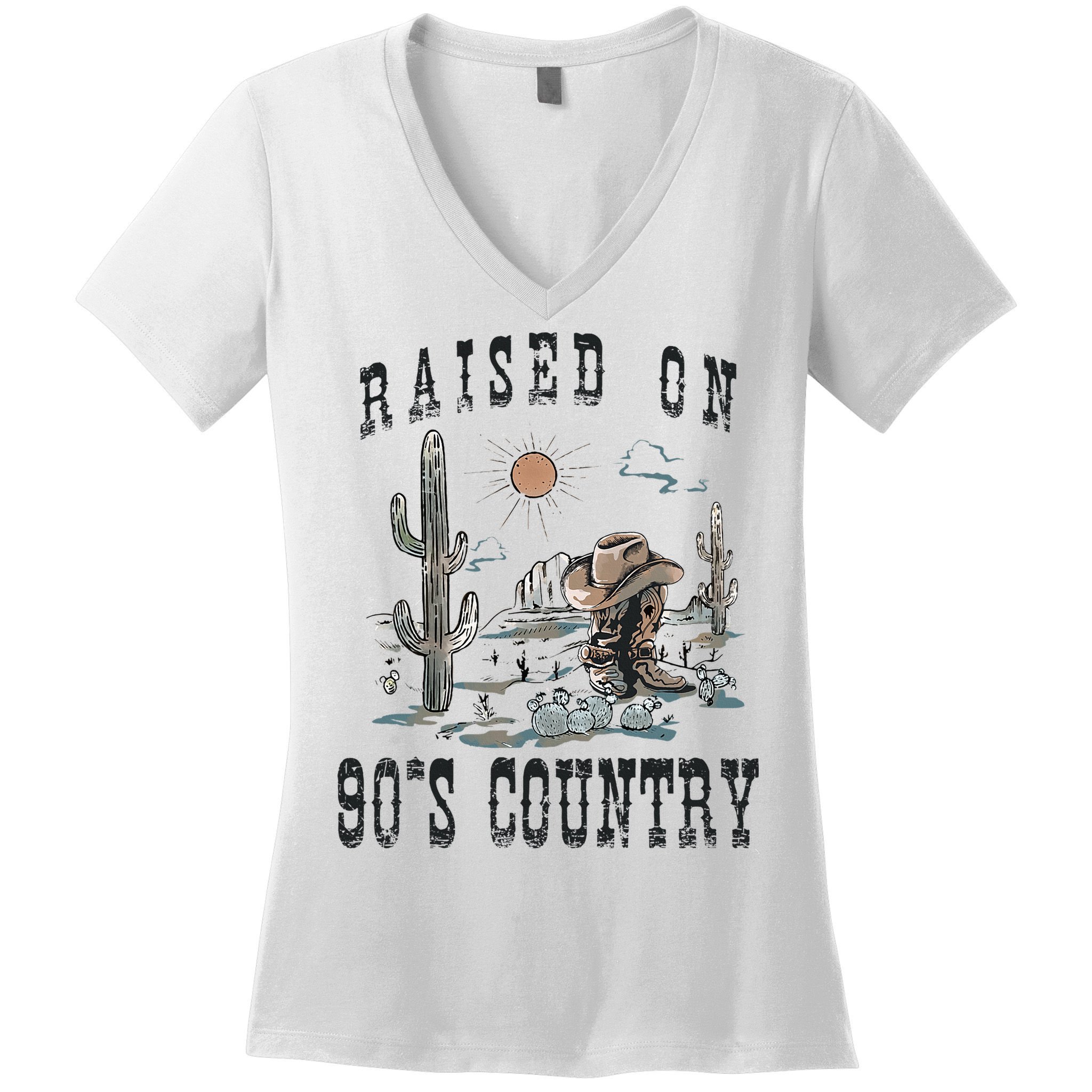 Raised On 90S Country Music Cowgirl Western Women's V-Neck T-Shirt