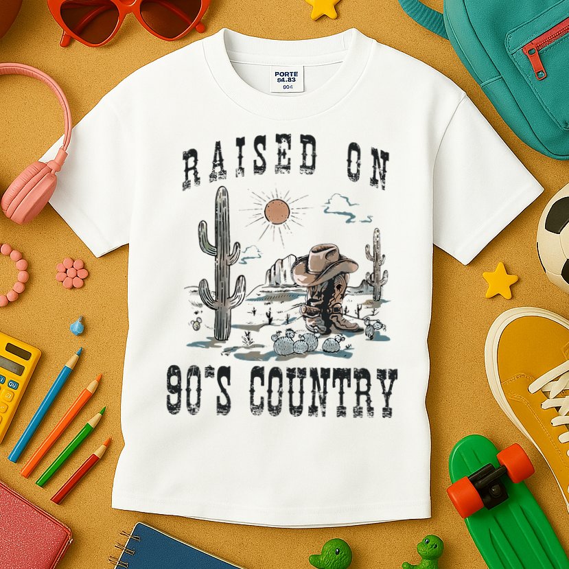 Raised On 90S Country Music Cowgirl Western Kids T-Shirt