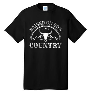 Raised On 90S Country Music Bull Skull Western Tall T-Shirt