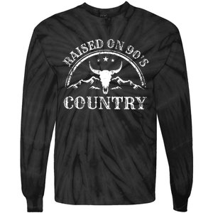 Raised On 90S Country Music Bull Skull Western Tie-Dye Long Sleeve Shirt