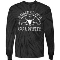 Raised On 90S Country Music Bull Skull Western Tie-Dye Long Sleeve Shirt