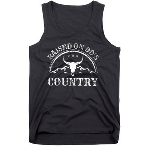 Raised On 90S Country Music Bull Skull Western Tank Top