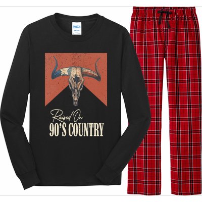 Raised On 90's Country Music Vintage Bull Skull Western Life Long Sleeve Pajama Set