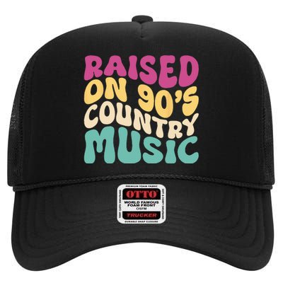 Raised On 90s Country Music Concert Groovy High Crown Mesh Back Trucker Hat