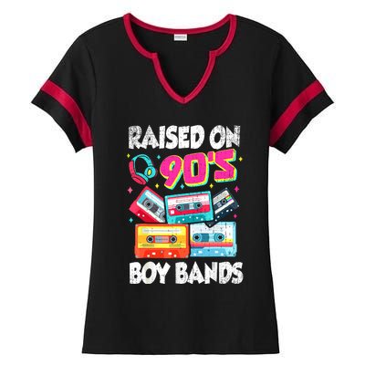 Raised On 90s Boy Bands Cassette Tape Retro Ladies Halftime Notch Neck Tee