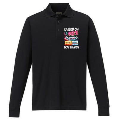 Raised On 90s Boy Bands Cassette Tape Retro Performance Long Sleeve Polo