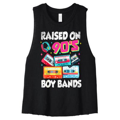 Raised On 90s Boy Bands Cassette Tape Retro Women's Racerback Cropped Tank