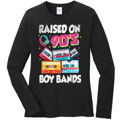 Raised On 90s Boy Bands Cassette Tape Retro Ladies Long Sleeve Shirt