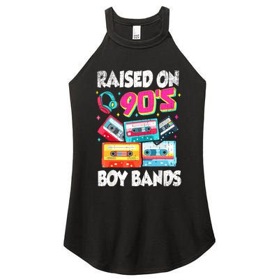 Raised On 90s Boy Bands Cassette Tape Retro Women's Perfect Tri Rocker Tank