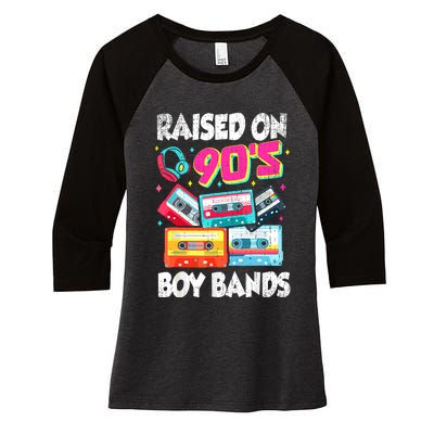 Raised On 90s Boy Bands Cassette Tape Retro Women's Tri-Blend 3/4-Sleeve Raglan Shirt