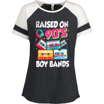 Raised On 90s Boy Bands Cassette Tape Retro Enza Ladies Jersey Colorblock Tee