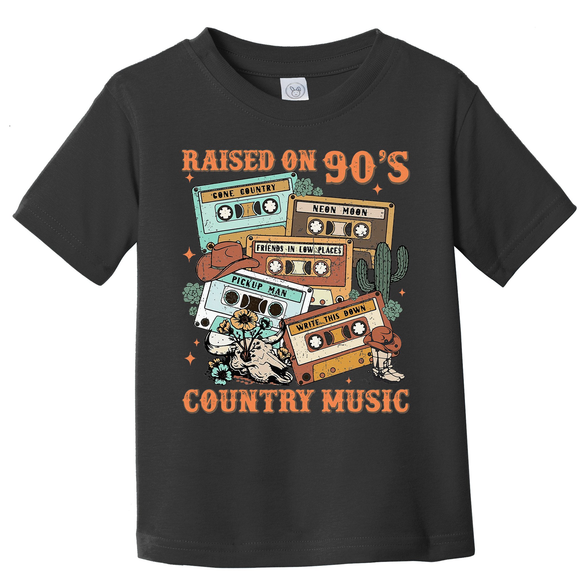 Raised On 90S Country Music Western Cowboy Retro Cow Skull Toddler T-Shirt