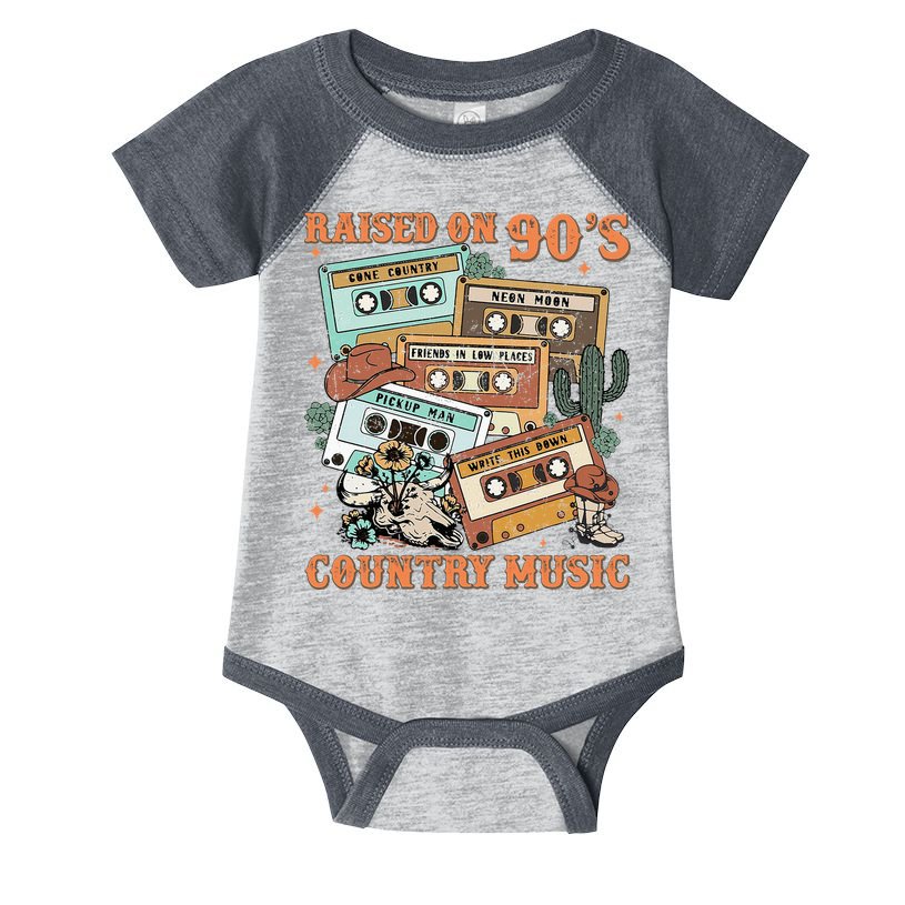 Raised On 90S Country Music Western Cowboy Retro Cow Skull Infant Baby Jersey Bodysuit