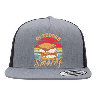 retro Outdoors And Smores Camping Lover Marshmallow Flat Bill Trucker Hat