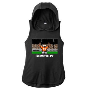 Retro Orange And White Football 8 Bit Video Game Ladies PosiCharge Tri-Blend Wicking Draft Hoodie Tank