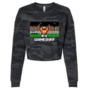 Retro Orange And White Football 8 Bit Video Game Cropped Pullover Crew