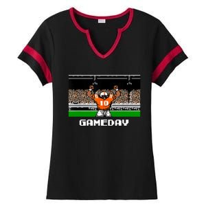 Retro Orange And White Football 8 Bit Video Game Ladies Halftime Notch Neck Tee