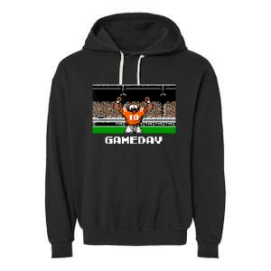 Retro Orange And White Football 8 Bit Video Game Garment-Dyed Fleece Hoodie