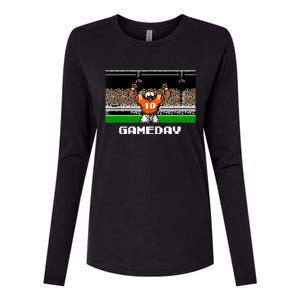 Retro Orange And White Football 8 Bit Video Game Womens Cotton Relaxed Long Sleeve T-Shirt